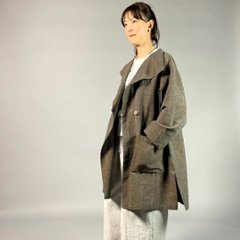 【遠州綿紬】フリースタイル　ロングジャケット　あらし　無地　茶画像