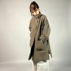 【遠州綿紬】フリースタイル　ロングジャケット　あらし　無地　茶画像