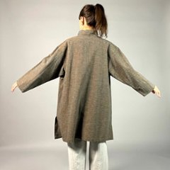 【遠州綿紬】フリースタイル　ロングジャケット　あらし　無地　茶画像