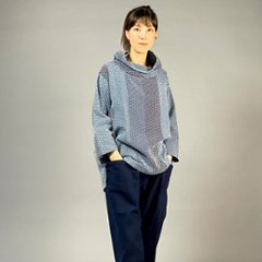 【遠州木綿】オフタートルプルオーバー　刺し子織り：柿の花 / カツオ縞　　画像