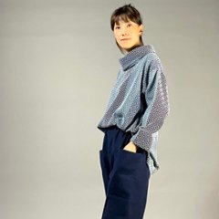 【遠州木綿】オフタートルプルオーバー　刺し子織り：柿の花 / カツオ縞　　画像
