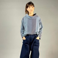 【遠州木綿】オフタートルプルオーバー　刺し子織り：柿の花 / カツオ縞　　画像