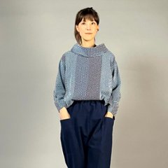 【遠州木綿】オフタートルプルオーバー　刺し子織り：柿の花 / カツオ縞　　画像