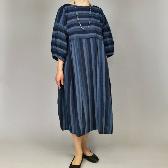 遠州綿紬】バルーンワンピース カツオ縞｜創作品モール あるる