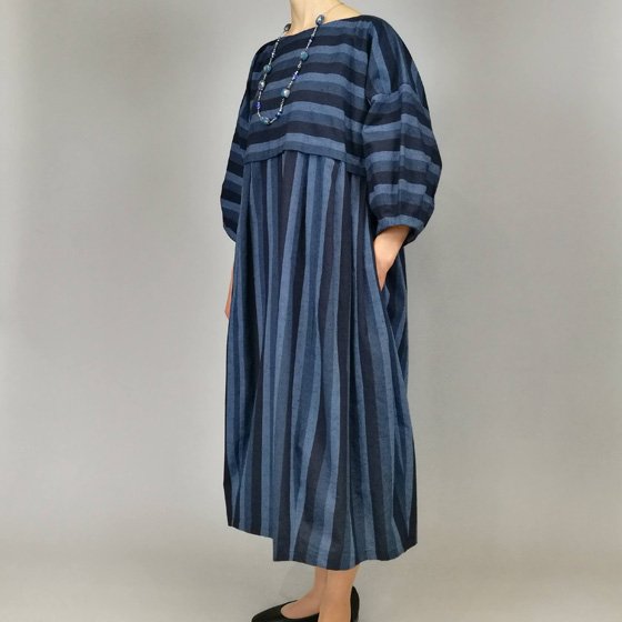 遠州綿紬】バルーンワンピース カツオ縞｜創作品モール あるる