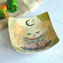 黄昏ねこの四角皿の画像