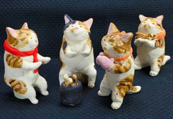 水谷 満 作 たき火セット　猫の焼き物たち 皿や器や招き猫画像