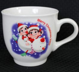 不二家 ペコちゃん マグカップ型プリンカップ メリークリスマス 2002 【未使用】の画像