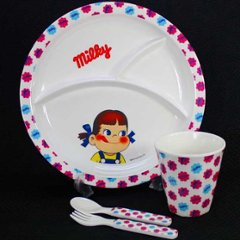 不二家 ペコちゃん メラミン食器3点セット フラワー 【新品同様品】の画像