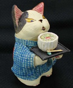 岡村洋子 作 わさび茶づけ おそば屋さん 商店猫 ねこども 猫の焼き物たち 皿や器や招き猫の画像