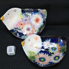  野村晃子 作 鳥の小皿(#4) 2枚セット 猫の焼き物たち 皿や器や招き猫の画像