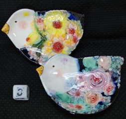  野村晃子 作 鳥の小皿(#3) 2枚セット 猫の焼き物たち 皿や器や招き猫の画像
