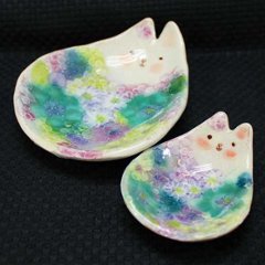  野村晃子 作 猫の小皿 親子セット 猫の焼き物たち 皿や器や招き猫の画像