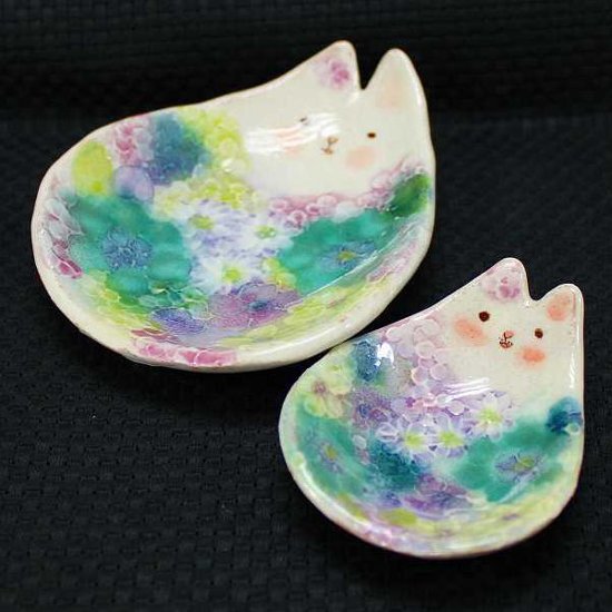  野村晃子 作 猫の小皿 親子セット 猫の焼き物たち 皿や器や招き猫画像