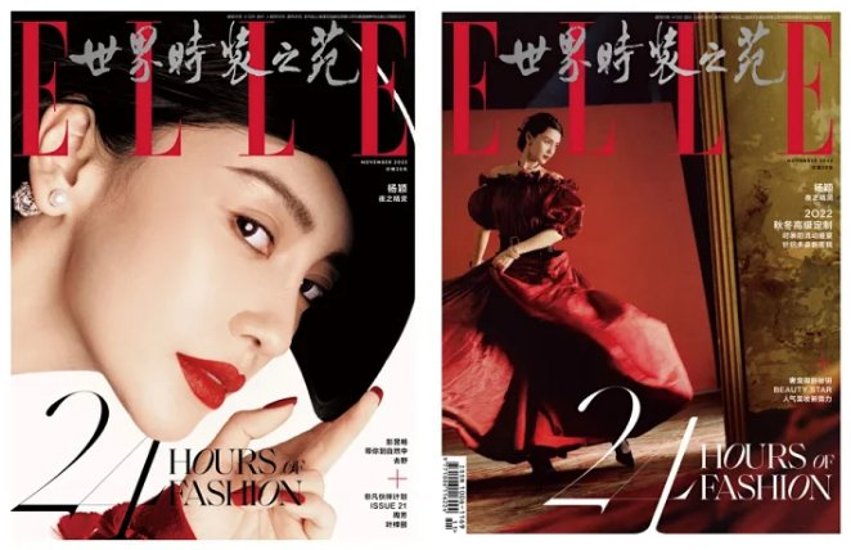 雑誌/ ELLE世界時裝之苑 2022年11月 中国版　楊穎（Angelababy/アンジェラベイビー）：両面表紙！記事掲載！ エル　中国雑誌画像