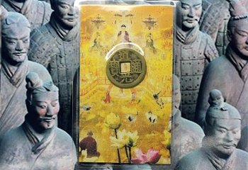 金運 財運アップ!お金の苦労をしない! 中国風水 古銭 フクロウの羽入り 護符 風水お守り 金運開運画像