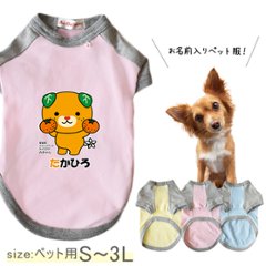 みきゃん 愛媛県 ゆるキャラ ペット 服 半袖 ラグラン お名前入り オリジナル 犬 わんちゃん ［ みかん持つみきゃん］オーダーメイド 飼い主様とおそろい お名前入 ワン おさんぽ 散歩 プレゼントの画像