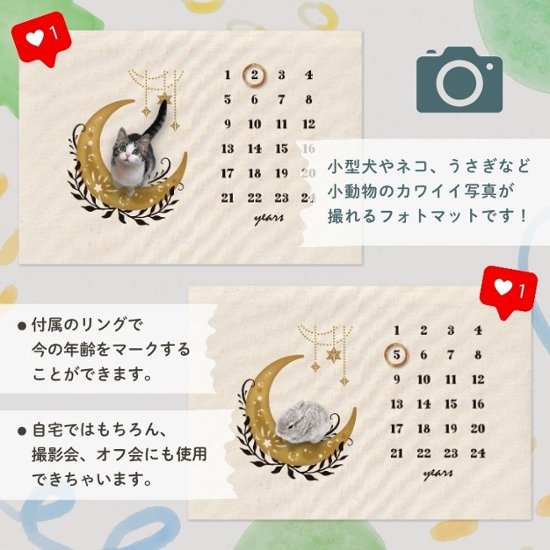 【小型ペット用】年齢フォトマット　ムーンデザイン　[ moon ]   月 星 名入れ 犬 猫 小動物 うさぎ オシャレ 人気 映え 写真 撮影アイテム画像
