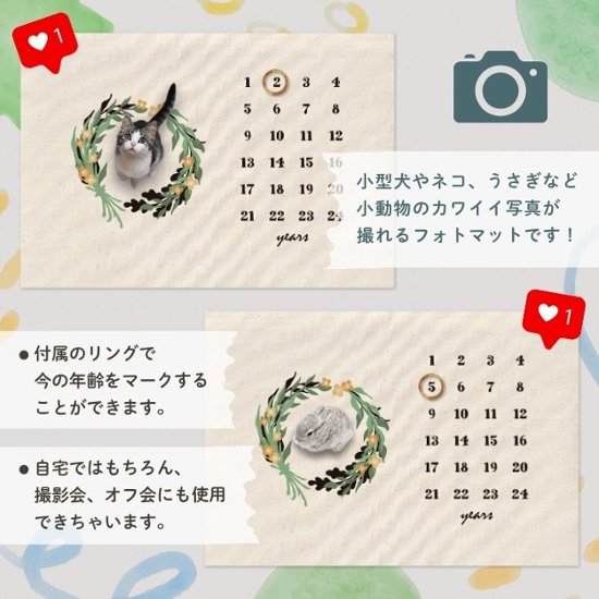 【小型ペット用】年齢フォトマット　リースデザイン　[ wreath ]   草花 ナチュラル 名入れ 犬 猫 小動物 うさぎ オシャレ 人気 映え 写真 撮影アイテム画像