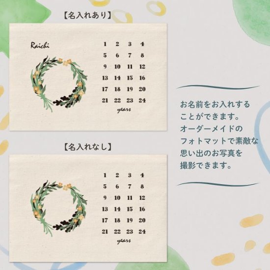 【小型ペット用】年齢フォトマット　リースデザイン　[ wreath ]   草花 ナチュラル 名入れ 犬 猫 小動物 うさぎ オシャレ 人気 映え 写真 撮影アイテム画像