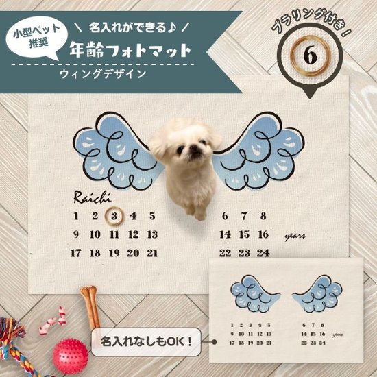 【小型ペット用】年齢フォトマット　ウィングデザイン　[ wing ]   翼 羽 天使 エンジェル 名入れ 犬 猫 小動物 うさぎ オシャレ 人気 映え 写真 撮影アイテム画像