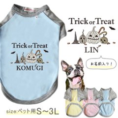 ハロウィン 犬服 名入れ おしゃれ ペット 服 かぼちゃ カボチャ 半袖 ラグラン お名前入り 犬 わんちゃん [ trick ] パーティー インスタ 写真 オーダーメイド 飼い主様とおそろい画像