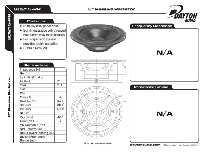 Dayton Audio DS215-PR（SD215-PR）画像