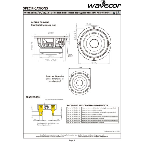 Wavecor WF152BD14-8（ペア）画像
