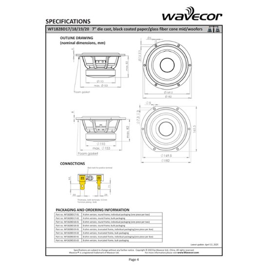 Wavecor WF182BD18-8（ペア）画像