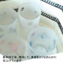 名入れ商品　ネコのロックグラス　ブルー色　ラスターガラス　蕨硝子画像