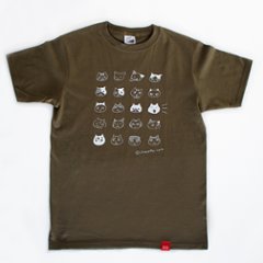 ねこのかおTシャツ（アーミーグリーン）画像