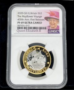 2020年 メイフラワー号出航400周年 銀貨 NGC エリザベス ロイヤルミントの画像