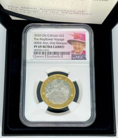 2020年 メイフラワー号出航400周年 銀貨 NGC エリザベス ロイヤルミント画像