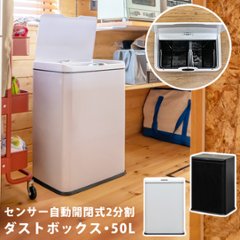 センサー自動開閉式　2分別　ダストボックス　50L　BK/WHの画像