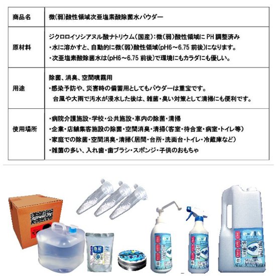 次亜塩素酸水パウダー　1ℓボトル希釈100ppmカプセル画像