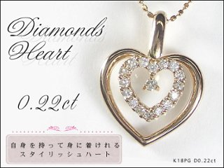 【Diamonds Heart】天然ダイヤモンドネックレスK18PG（ピンクゴールド）ダイヤネックレス  オープンハート　ハートネックレスの画像