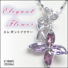 【Elegant Flower】ロードライトガーネットネックレス/K18WG（ホワイトゴールド）フラワーネックレス　１８金の画像