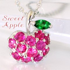 【Sweet Apple】ルビー×グリーンガーネット　デザインネックレス/K18WG（ホワイトゴールド）ガーネットネックレスの画像