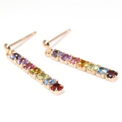 【セブンカラーアミュレット 】天然石 マルチピアス×ピンクゴールド　ピアス(K14PG) お守りピアス１４金ピアス画像