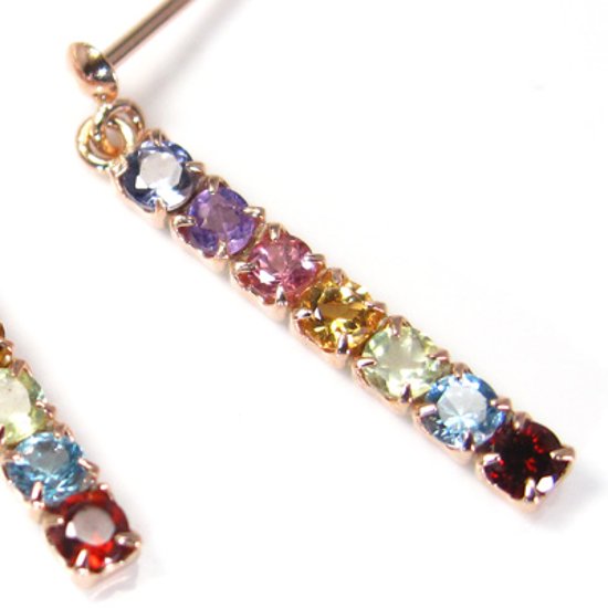 【セブンカラーアミュレット 】天然石 マルチピアス×ピンクゴールド　ピアス(K14PG) お守りピアス１４金ピアス画像