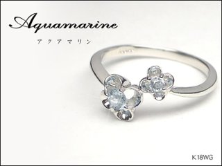 【Two Flower】【フラワーリング】アクアマリンファッションリング/K18WG(ホワイトゴールド）指輪【３月誕生石】の画像