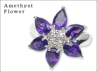 【Amethyst Flower】アメジスト・ダイヤモンドリング/K18WG（ホワイトゴールド）指輪 2月誕生石アミジストリングの画像