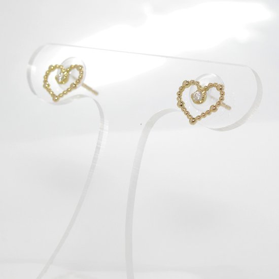 【一粒ダイヤモンド＆ハートモチーフ】天然ダイヤモンドピアス×18金ピンクゴールド（Ｋ18）☆幸せになれる誕生石☆4月ダイヤ画像
