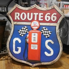 ルート66 GASサイン ブリキ看板 インテリア ガスポンプ ダイカットプレート アメリカン雑貨の画像