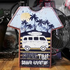 エンボス プレート Surfing Time Tシャツ型ブリキ看板　ハワイアン　サーフィング　アメリカン雑貨の画像