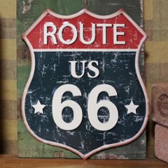 ルート66 アンティークエンボスプレート ブリキ看板 ROUTE66 インテリア US66 アメリカン雑貨の画像