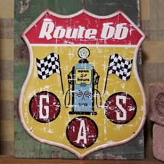 ルート66 アンティークエンボスプレート ブリキ看板 ROUTE66 インテリア  GAS アメリカン雑貨の画像