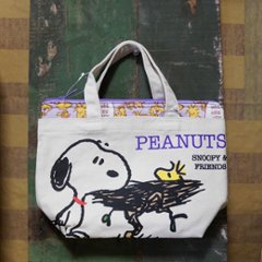 スヌーピー 保冷 保温 ランチバッグ 2WAY パープル PEANUTS トートバッグ画像