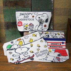 スヌーピー 帆布 スクエアポーチ PEANUTS 小物入れ 化粧ポーチ 筆記用具入れ　アメリカン雑貨画像