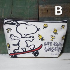 スヌーピー 帆布 スクエアポーチ PEANUTS 小物入れ 化粧ポーチ 筆記用具入れ　アメリカン雑貨画像